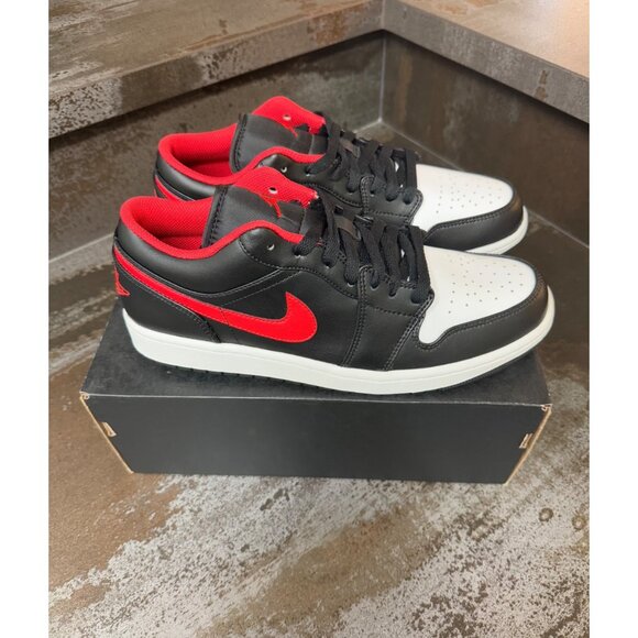 Jordan 1 Low Black Fire Red White Toe Size 10.5- 553558-063 - Picture 3 of 10